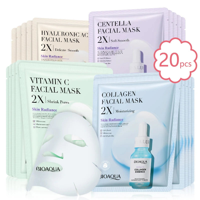BIOAQUA Centella Collagen Face Mask Set – 20 Hydrating Sheet Masks
